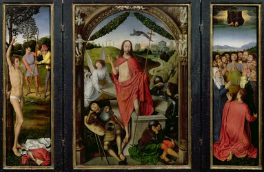 Triptych of the Resurrection: The Resurrection (centre) The Martyrdom of St. Sebastian (left) and The Ascension (right) c.1485-90